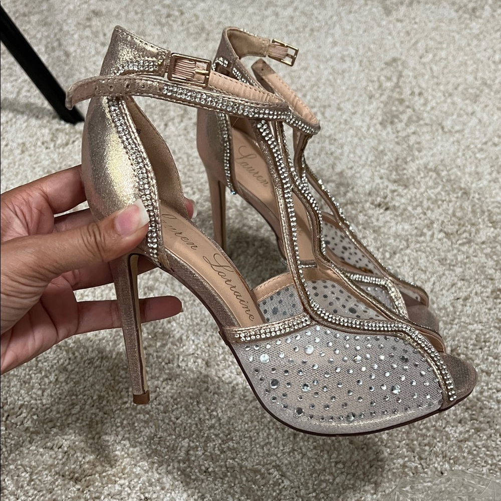 Elegant Gold Rhinestone Heels Lauren Lorraine